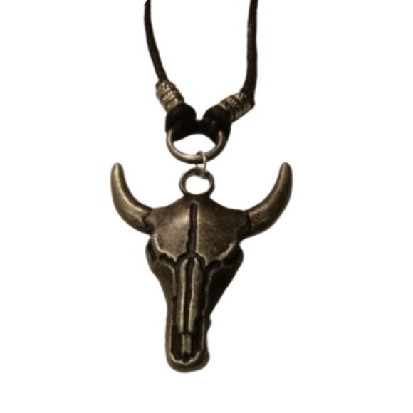 Longhorn Steel And Leather Necklace - Picture 1 of 5